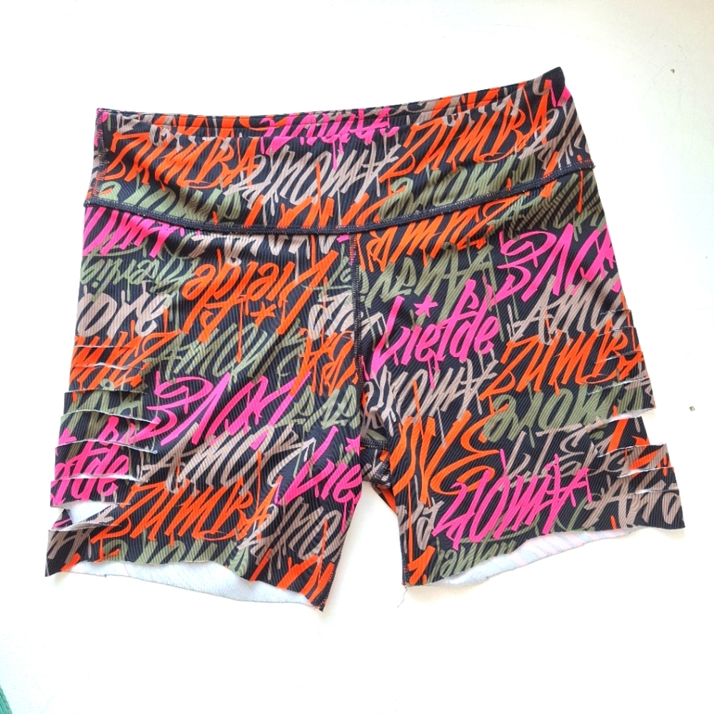 ZUMBA Wear Active Shorts Medium Cutoffs From Leggings Sidecuts Pink Orange Brown